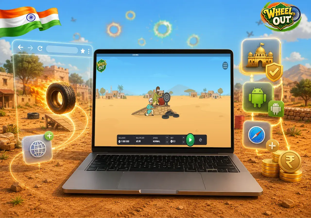 Trusted operator choice shown through a laptop, verified gaming sites, rupee accents and secure platform selection