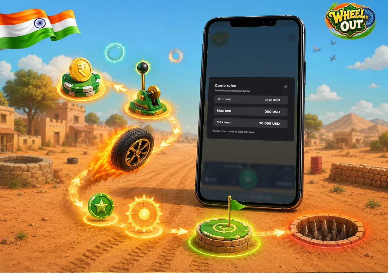 Step-by-step play process with phone, wheel launch, bonuses and safe landing